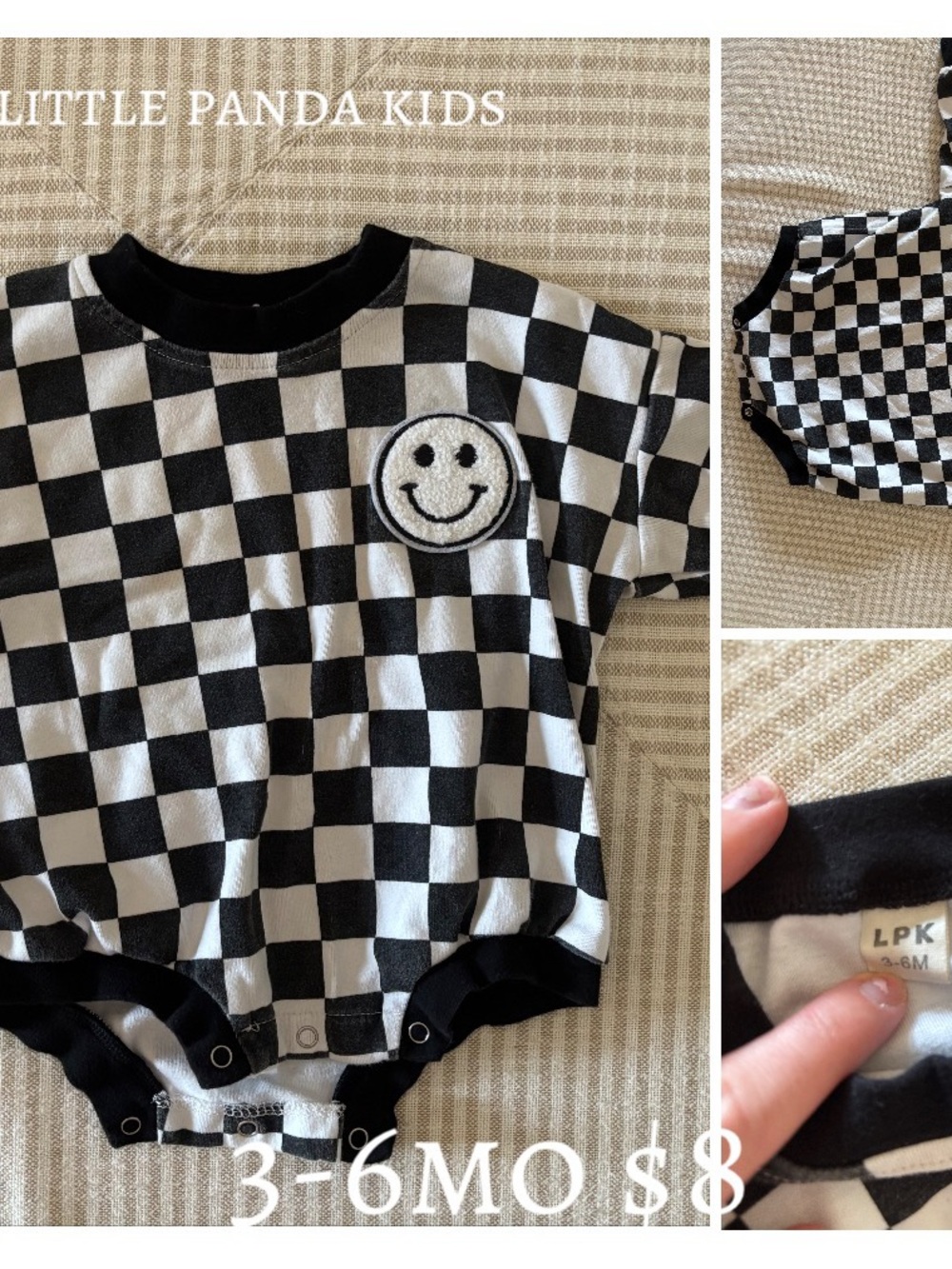 Black & White Checkerboard Baby One-Piece